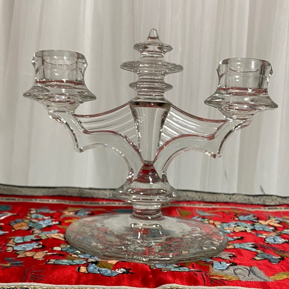 Vintage Tiffin Art Deco Clear Glass Candelabra Candle Holder